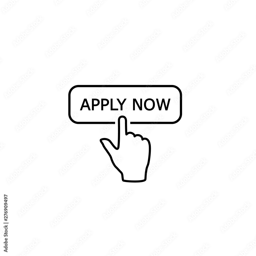Apply now line icon in flat style. Finger cursor vector white isolated background. Click button business concept Apply now line icon in flat style. Finger cursor vector white isolated background. Click button business concept