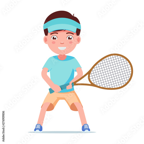 Boy tennis player standing with a racket
