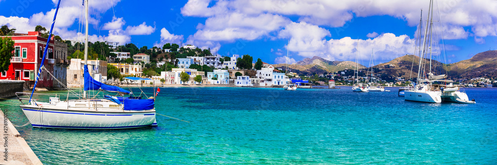 Beautiful Greek island Leros. Dodecanese. view of Agia Marina with sailing boats