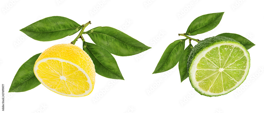 Fresh lemon and lime  isolated on white background