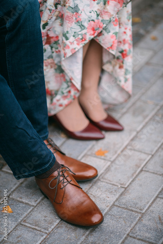 Legs of bride and groom close up