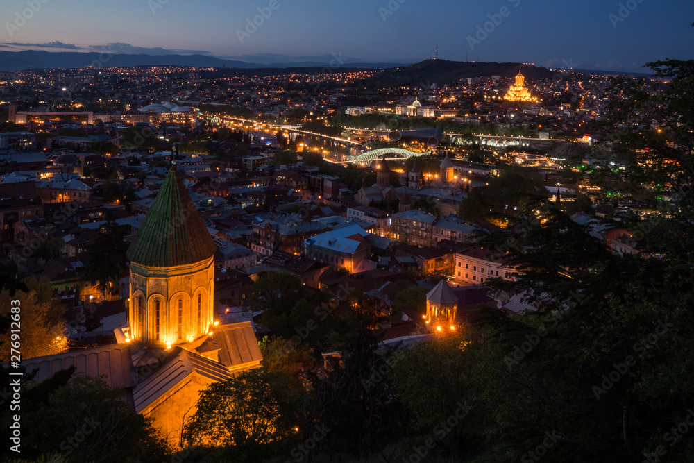 Naklejka premium tblisi city panorama many street lights at night
