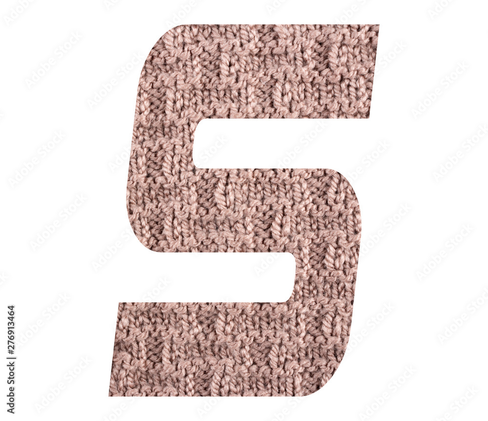 Letter S alphabet with hand knitted back side texture on white background Letter S alphabet with hand knitted back side texture on white background