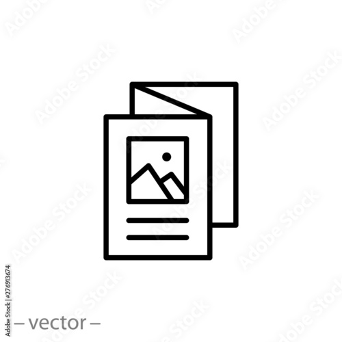 flyer icon, leaflet or booklet, thin linear symbol for web and mobile phone on white background - editable stroke vector illustration eps10