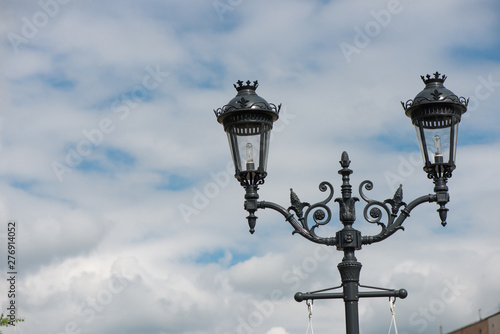 lamp on the street. pillars with lighting. street lamp © masyuk1989