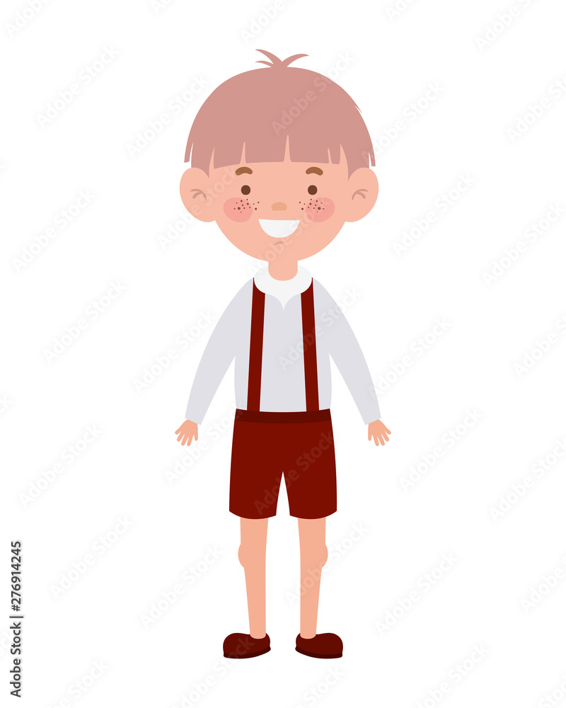 student boy standing smiling on white background