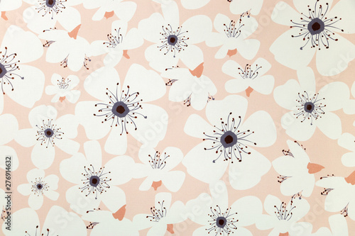 Fond texture ressource graphique fleurs stylisées, printemps fleurs blanches sur fond rose