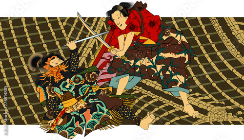 The Dragon on the roof | Hōryūkaku | Samurai combat  | Japanese original between ca. 1830 and 1870  (ID: 276914805)