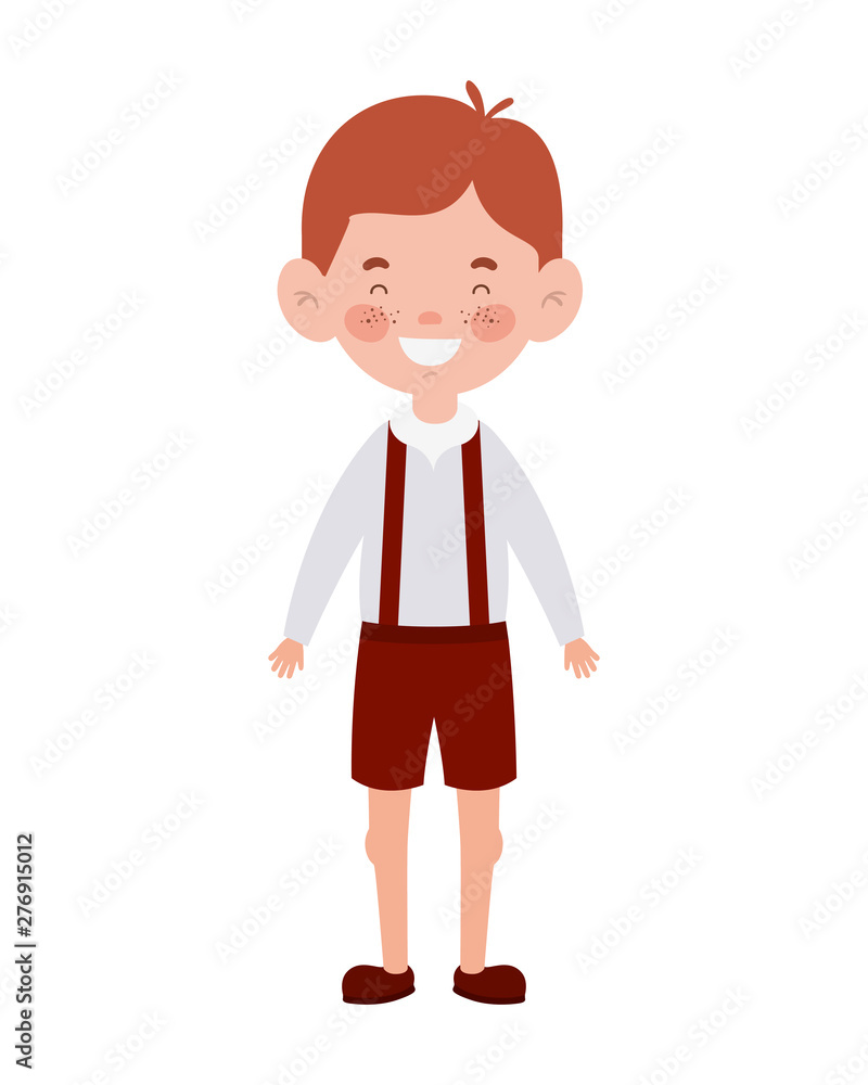 student boy standing smiling on white background