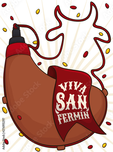 Canteen with Cord like a Bull to Celebrate San Fermin, Vector Illustration