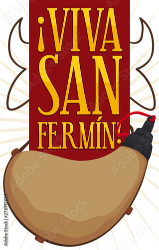 Canteen with Sign and Bull Silhouette for San Fermin Festival, Vector Illustration