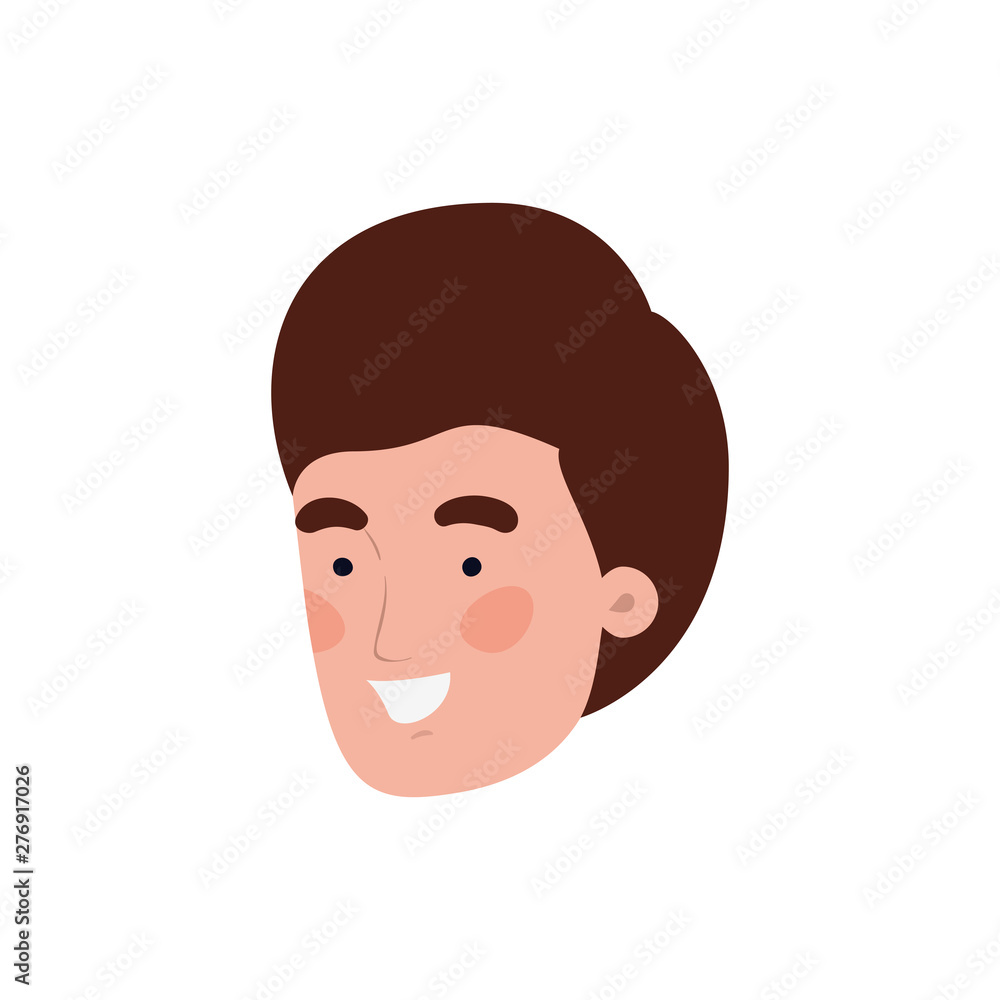 head of young man smiling on white background head of young man smiling on white background