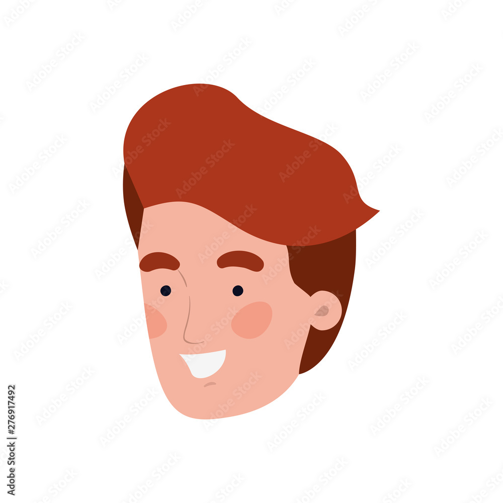 head of young man smiling on white background head of young man smiling on white background