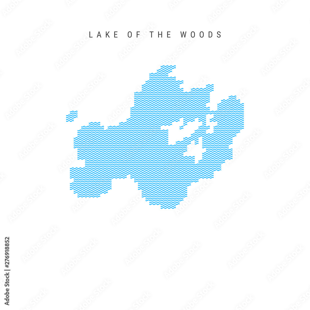 Vector Blue Wave Pattern Map of Lake of the Woods. Wavy Line Pattern Silhouette of Lake of the Woods