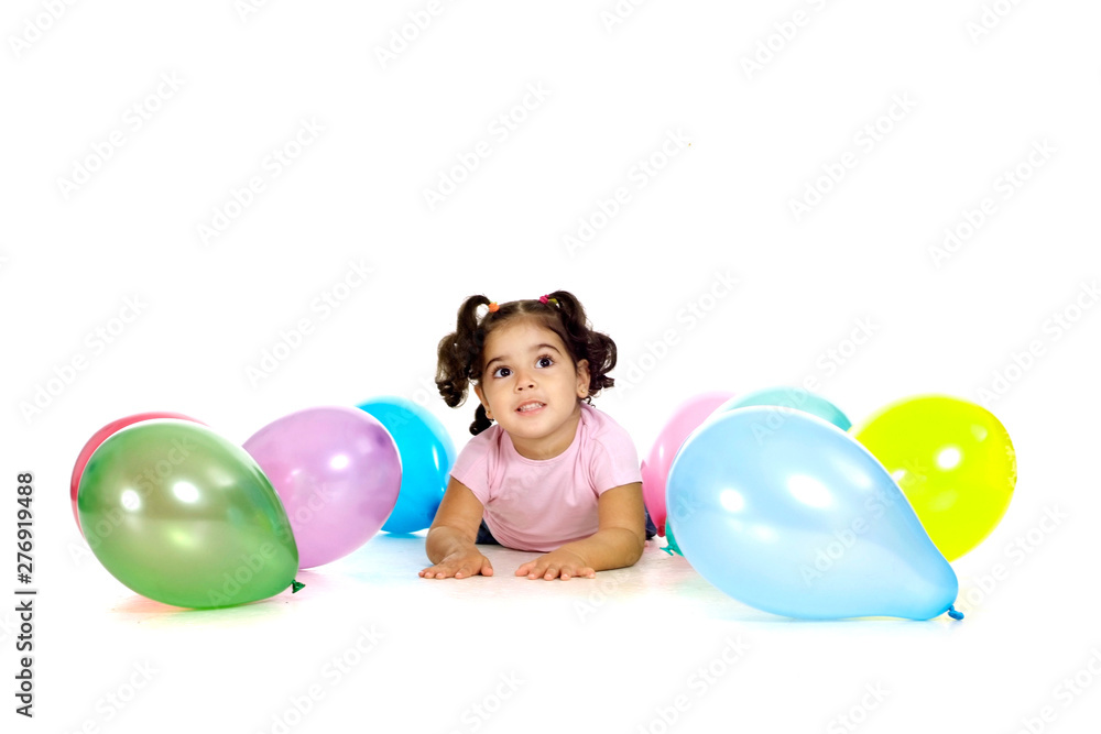 Young girl with balloons on white background Young girl with balloons on white background