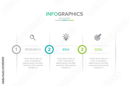 Concept of arrow business model with 3 successive steps. Three colorful rectangular elements. Timeline design for brochure, presentation. Infographic design layout.