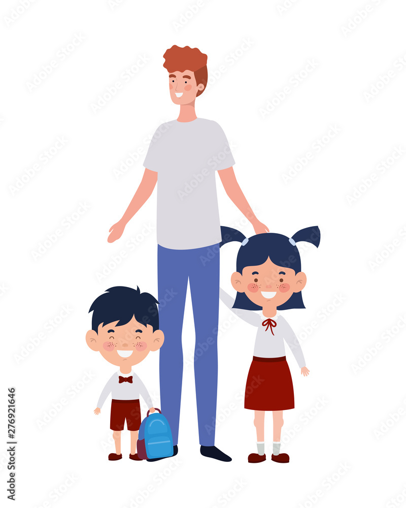 man with children of back to school man with children of back to school