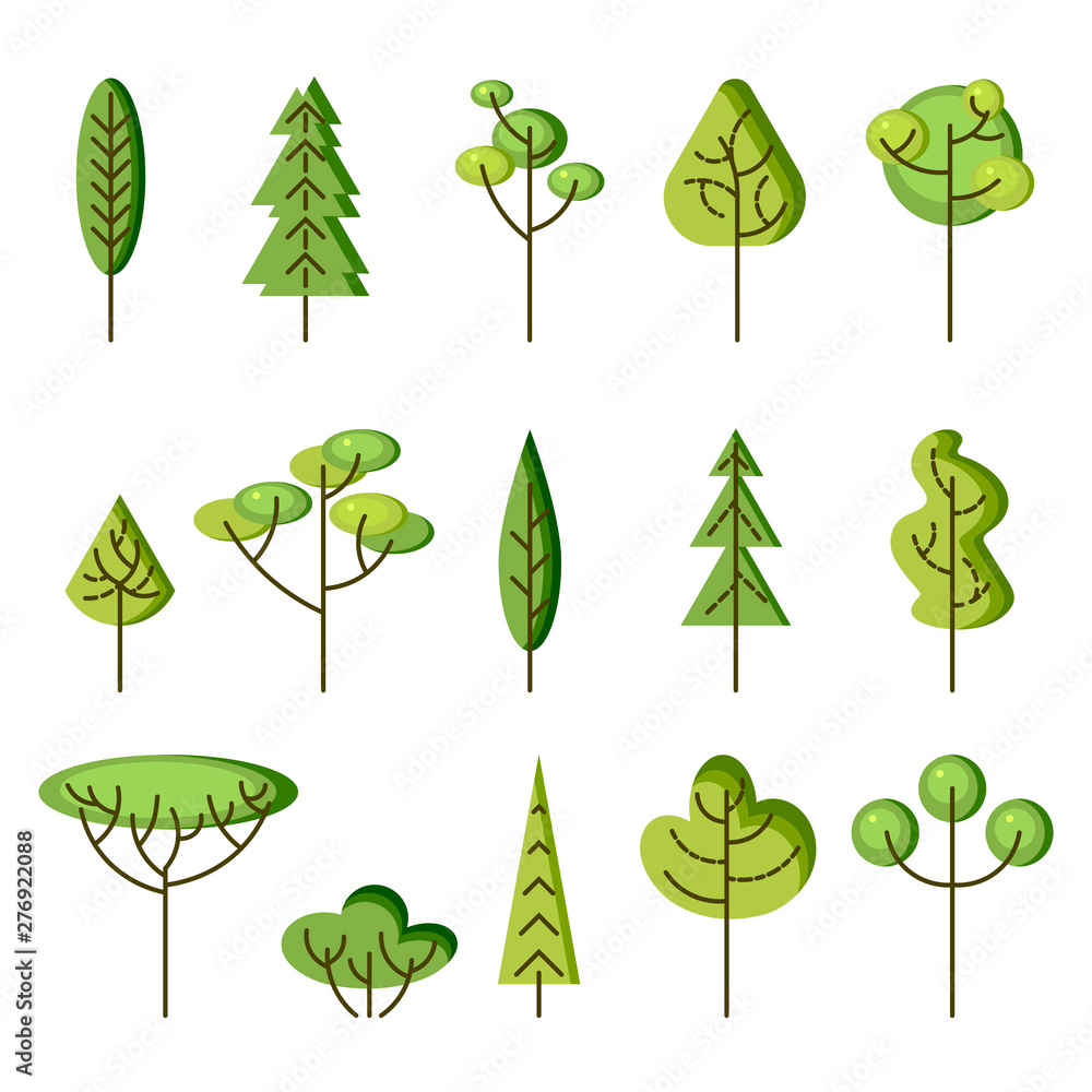 Trees vector illustration set. Design elements isolated on white background. Flat and line style. Trees vector illustration set. Design elements isolated on white background. Flat and line style.