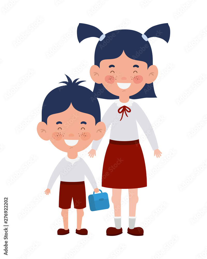 couple students standing smiling on white background couple students standing smiling on white background