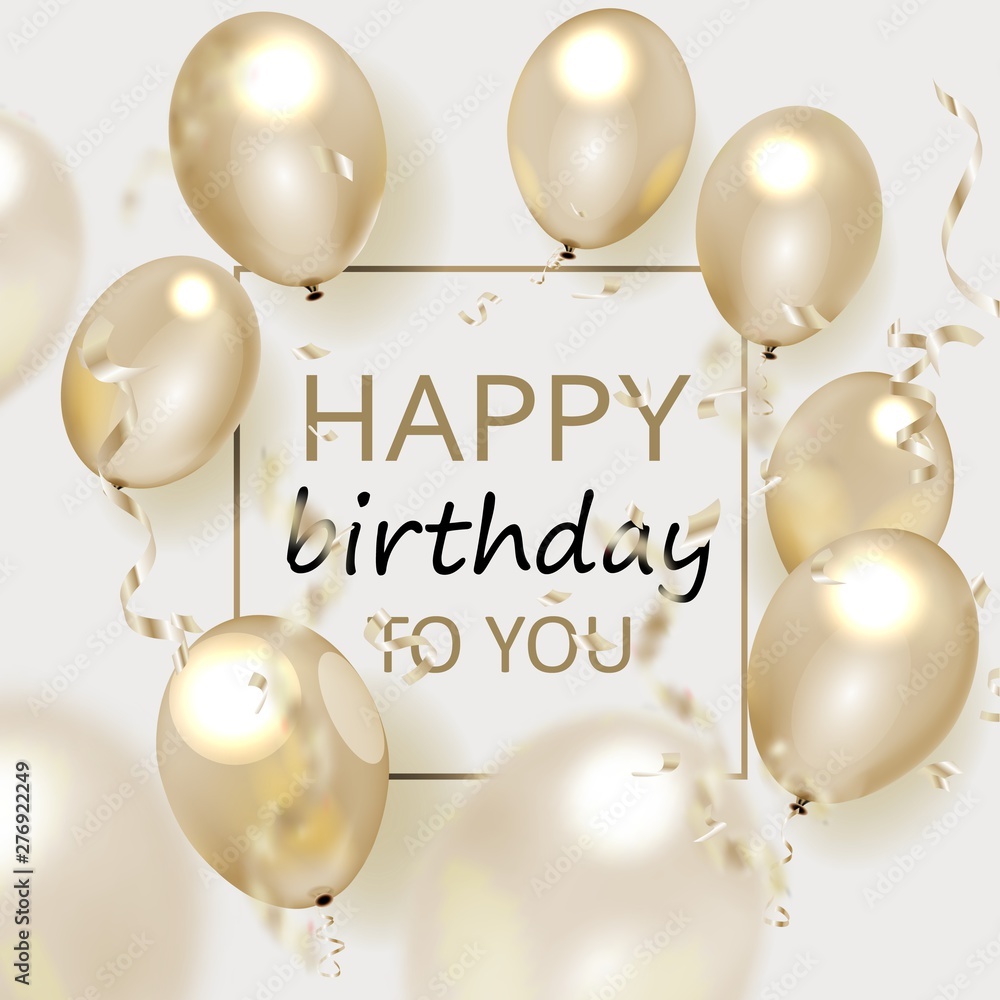 Vector birthday elegant greeting card with gold balloons and falling ...