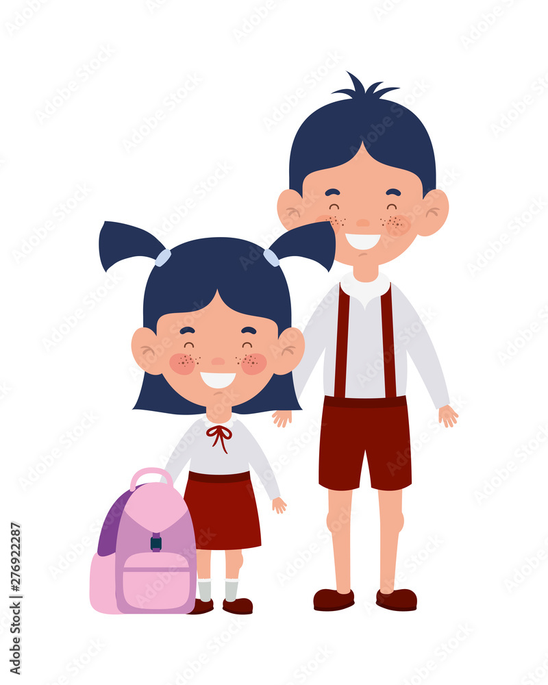 couple students standing smiling on white background couple students standing smiling on white background