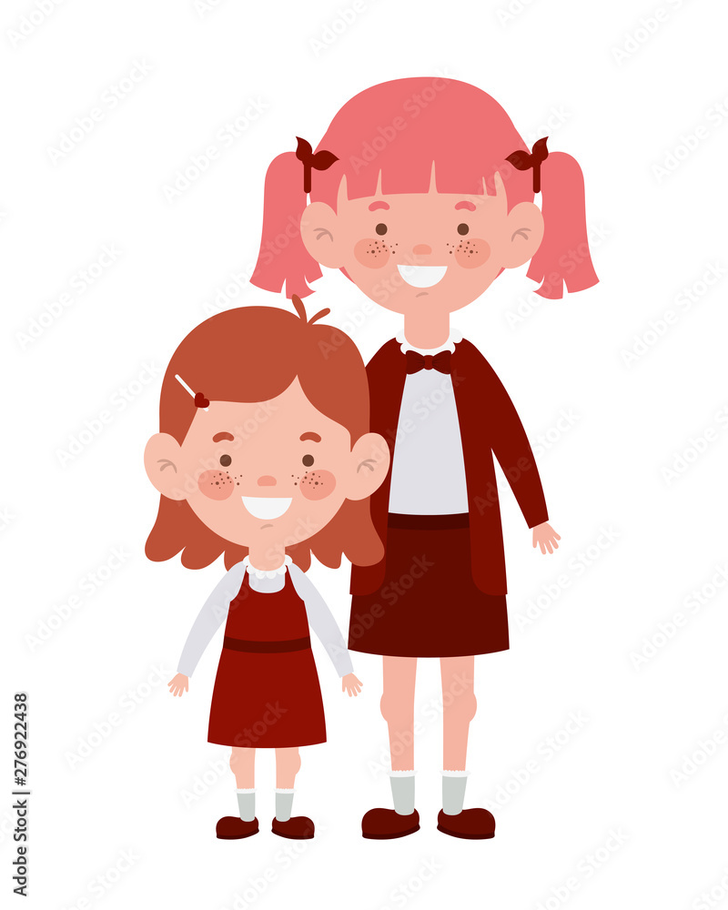student girls standing smiling on white background student girls standing smiling on white background