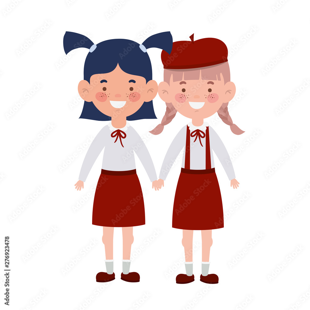 student girls standing smiling on white background student girls standing smiling on white background