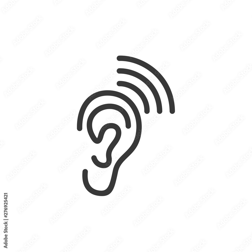 Obraz premium Ear icon template black color editable. hearing symbol vector sign isolated on white background. Simple logo vector illustration for graphic and web design.