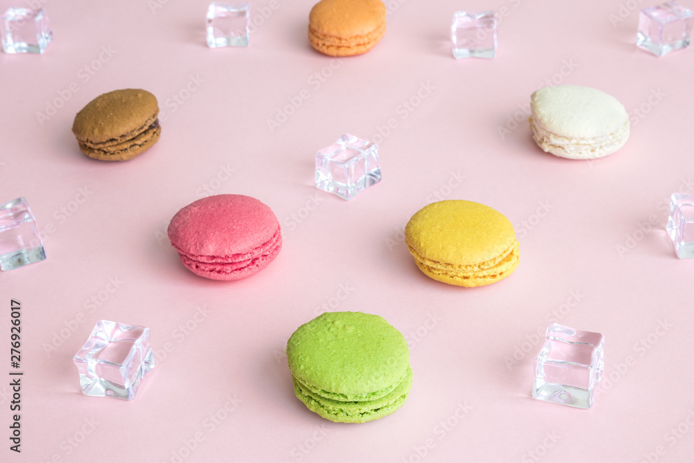 Obraz premium Multicolored macaroons and ice cubes abstract pattern.