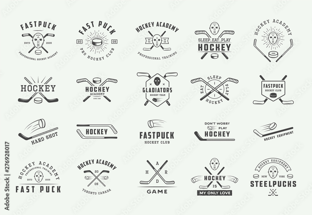 Vintage hockey labels set Royalty Free Vector Image