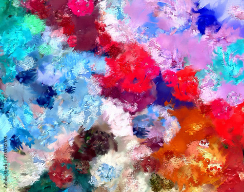 Colorful warm and bright artistic texture background. Oil paint brushstrokes and splashes. Art design pattern.  © Avgustus