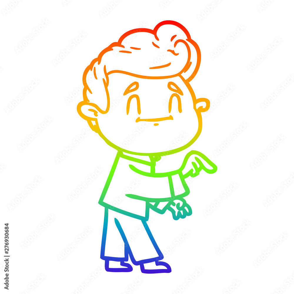 rainbow gradient line drawing happy cartoon man making point