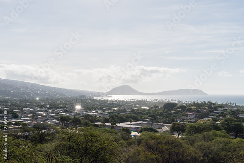 Beautiful aerial vista from the foothill of the Diamond Head mountain on Oahu  Hawaii