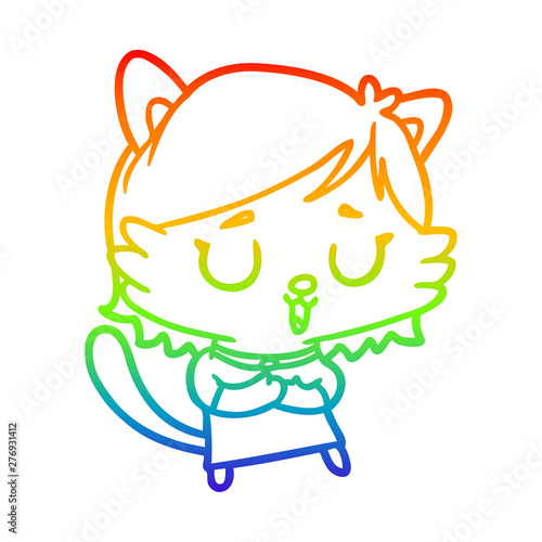 rainbow gradient line drawing cat girl
