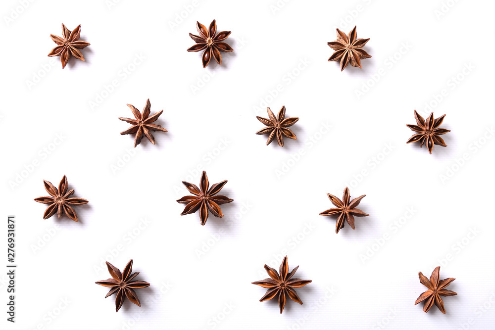 Star many Anise spice macro, delicious licoricey flavor isolated on the white background Star many Anise spice macro, delicious licoricey flavor isolated on the white background