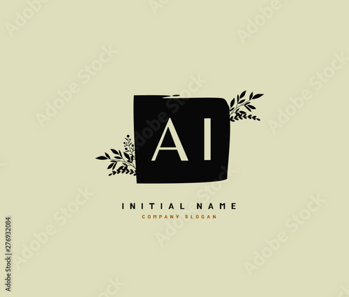 A I AI Beauty vector initial logo, handwriting logo of initial signature, wedding, fashion, jewerly, boutique, floral and botanical with creative template for any company or business.