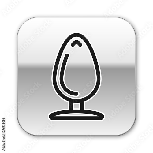 Black Anal plug icon isolated on white background. Butt plug sign. Fetish accessory. Sex toy for men and woman. Silver square button. Vector Illustration