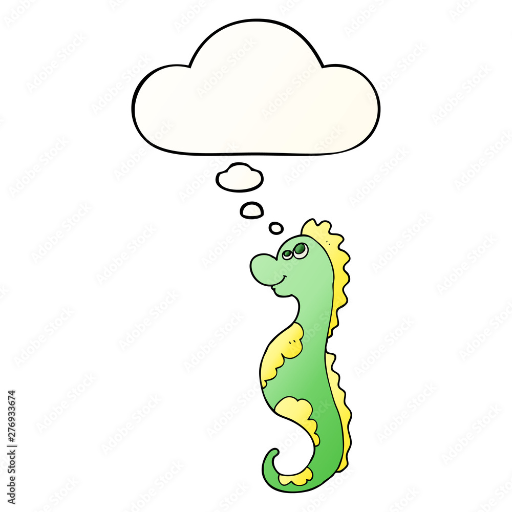 cartoon sea horse and thought bubble in smooth gradient style cartoon sea horse and thought bubble in smooth gradient style