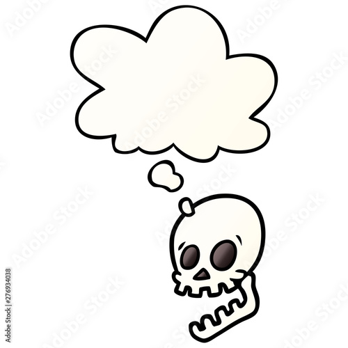 laughing skull cartoon and thought bubble in smooth gradient style