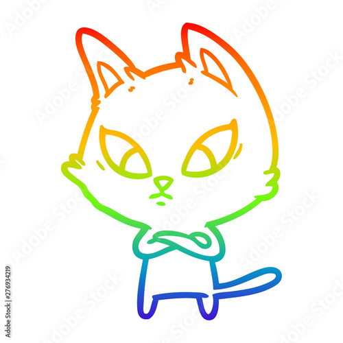 rainbow gradient line drawing confused cartoon cat