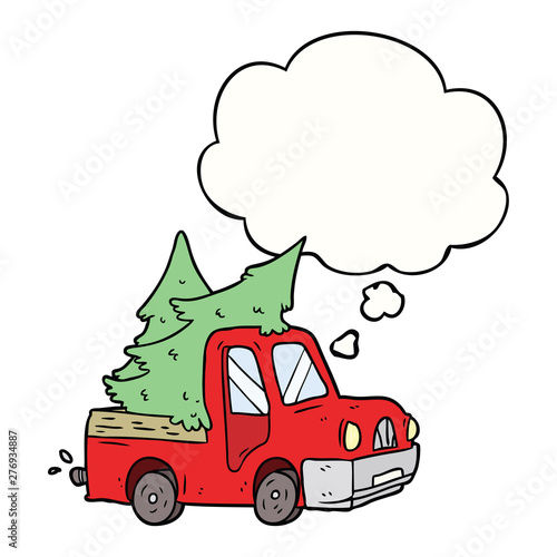 cartoon pickup truck carrying trees and thought bubble © lineartestpilot