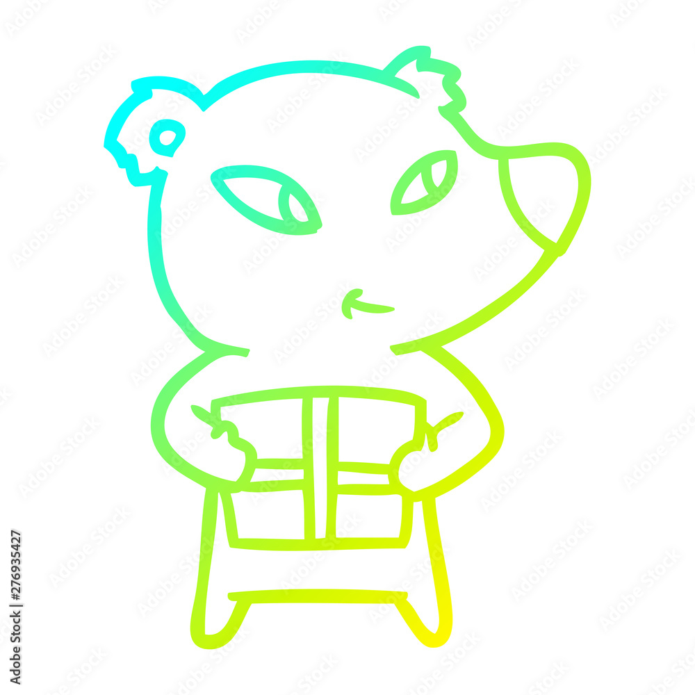 cold gradient line drawing cute cartoon polar bear with xmas present cold gradient line drawing cute cartoon polar bear with xmas present