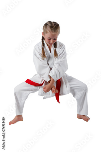 Tweenage girl going karate