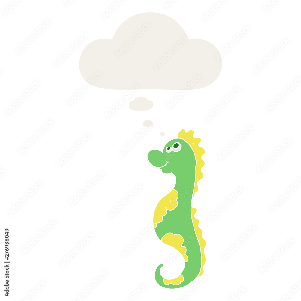 Obraz premium cartoon sea horse and thought bubble in retro style