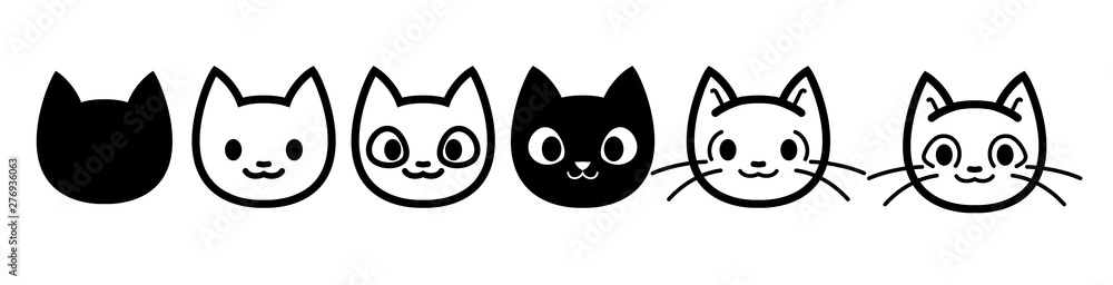 Set cat icons isolated on black and white Vector Image