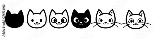 Cat icons collection. Kittens emoji symbols set. Black and white simple outline cats head emoticon pictures. Vector isolated.