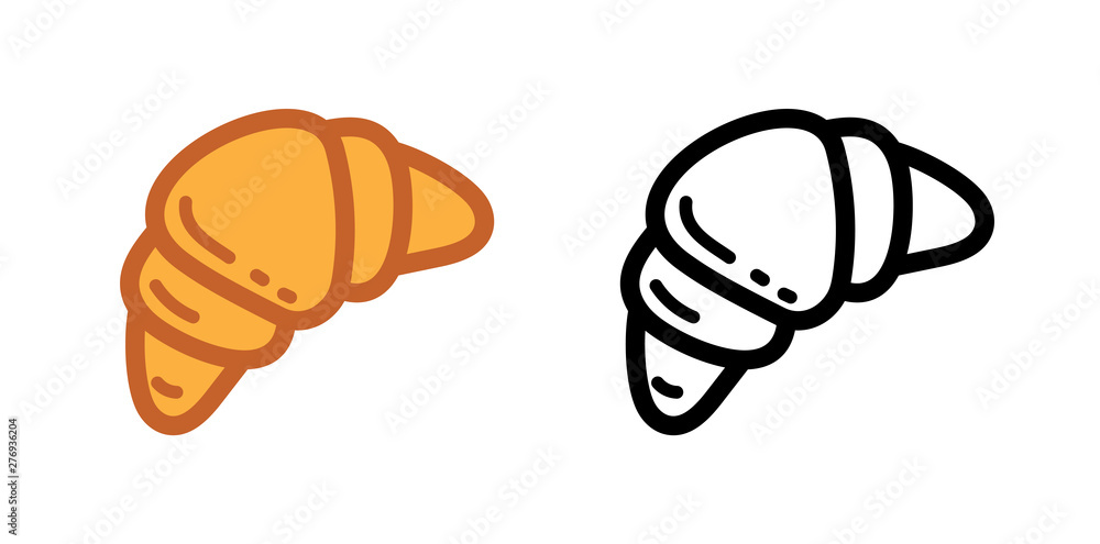 Croissant cartoon doodle icons set in black and white and colors. Simple  bakery logo drawing. Isolated simple vector illustration. Stock Vector |  Adobe Stock