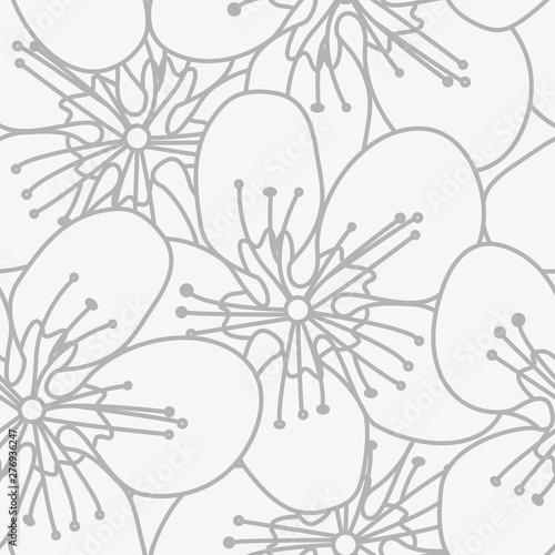 Vector seamless pattern background white and gray flowers