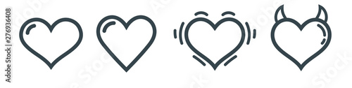 Set of different heart symbols, vector doodle illustrations icons. Concept of love, likes, etc..