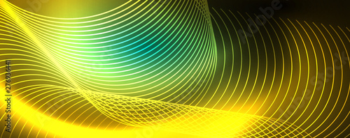 Shiny neon lines template - northern lights glowing blur lines. Futuristic style glow neon 80s disco club or night party techno template
